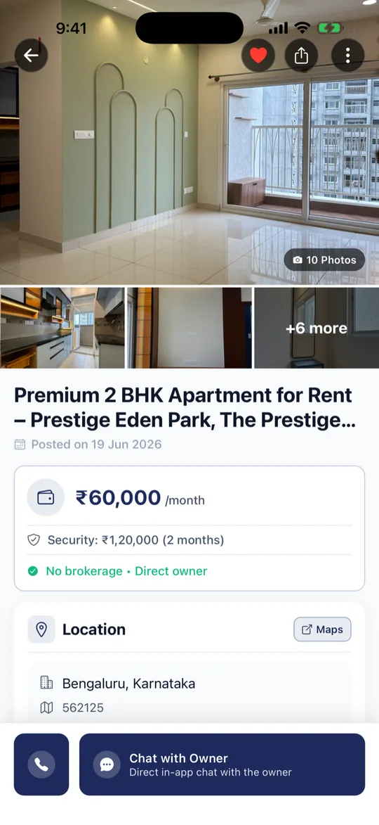 A Razorent listing in the app, with Chat with Owner